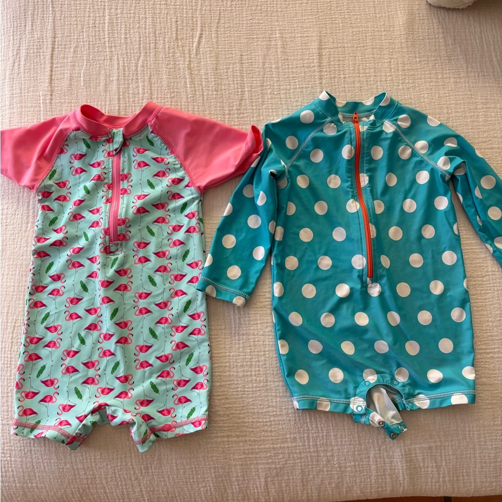 18-24 month set of swimsuits: polka dot and flamingos
